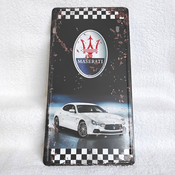 Metal Wall Decor Novelty Maserati Stamped Liscense Plate BNWOT!! - Picture 1 of 2